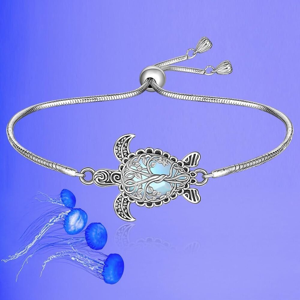 Sterling Silver Turtle Bracelet Moonstone Tree of Life Ocean Jewelry for Women - Picture 5 of 9